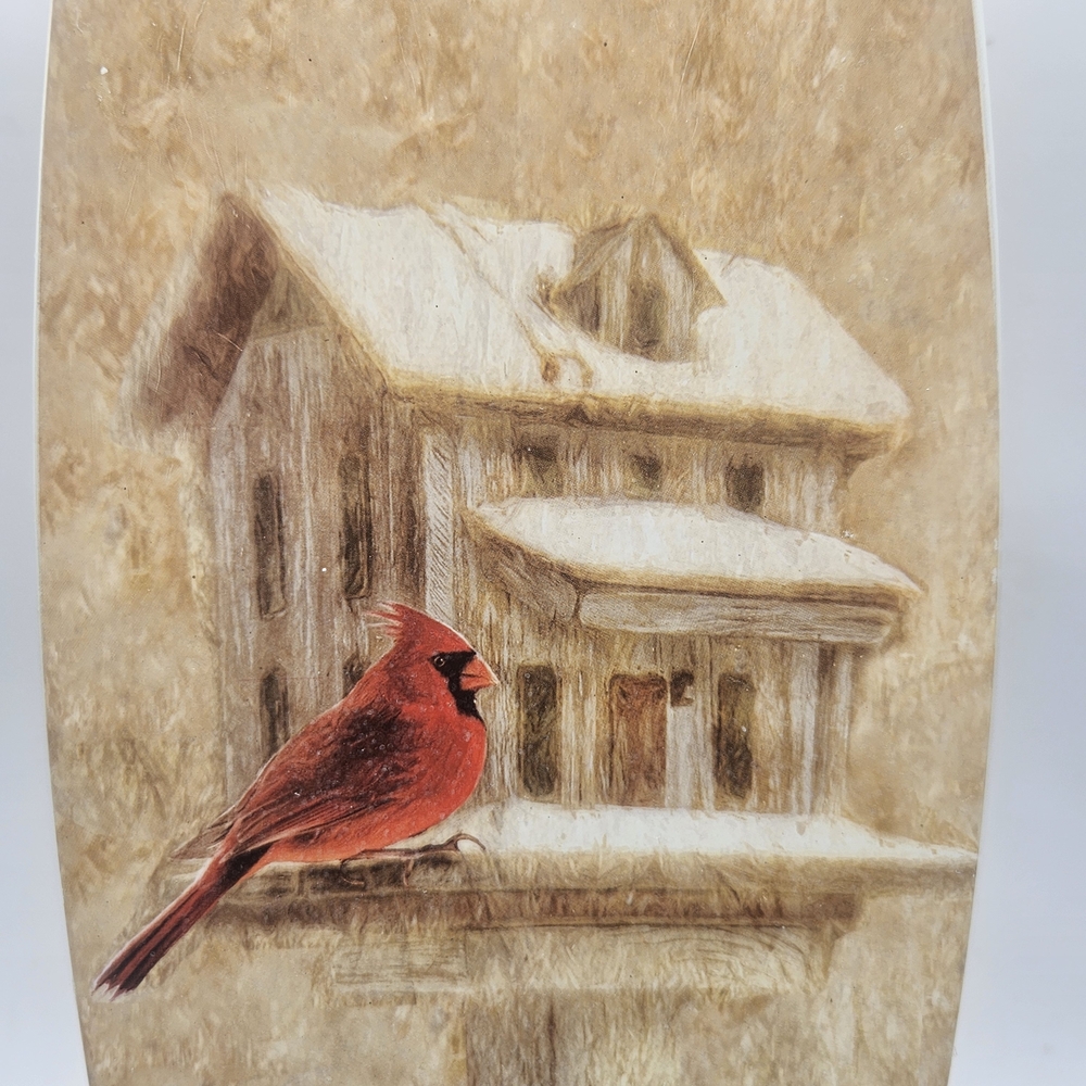 Stony Creek Cardinal Birdhouse Vase 12” Frosted Glass Woodland Winter Cabin Deco